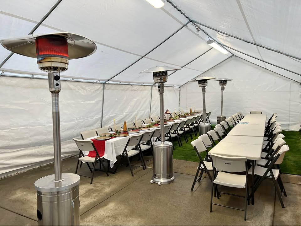 Outdoor Tent with Seating and Heating for 50